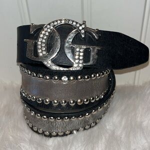 Statement embellished Vintage Guess leather studs bling rhinestone GGG buckle M
